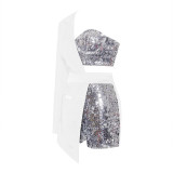 Sexy Sequin Patchwork One Shoulder Romper SH-390209
