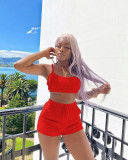 Solid Plush Vest Top And Shorts 2 Piece Sets TE-4325