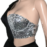 Sexy Sequin Patchwork One Shoulder Romper SH-390209
