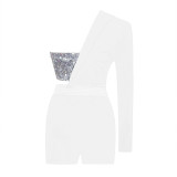 Sexy Sequin Patchwork One Shoulder Romper SH-390209