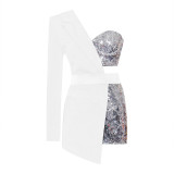 Sexy Sequin Patchwork One Shoulder Romper SH-390209