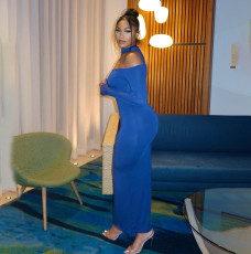 Solid Hollow Out Long Sleeve Maxi Dress YIBF-6111
