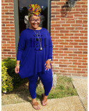 Plus Size Letter Print Long Sleeve Two Piece Sets WAF-77270