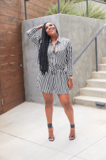 Casual Striped Long Sleeve Blouse Top And Shorts 2 Piece Sets BGN-203