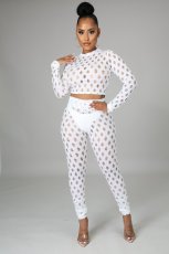 Sexy Hole Hollow Out Long Sleeve 2 Piece Pants Set LA-3278