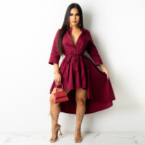 Solid 3/4 Sleeve Irregular Shirt Dress ZSD-0420