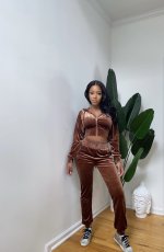 Solid Velvet Hooded Long Sleeve 2 Piece Pants Set YS-8826