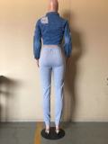 Plus Size Denim Ripped Full Sleeve Short Coat OD-8455