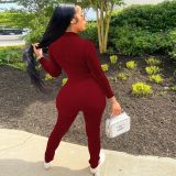 Solid Long Sleeve Zipper Slim Jumpsuit MA-Y447