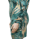 Plus Size Sexy Printed Off Shoulder Drawstring Mini Dress NNWF-7308