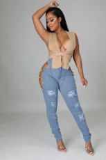 Denim Sexy Lace-Up Hollow Out Skinny Jeans Pants YYF-6620