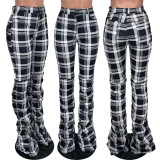 Casual Plaid Flared Stacked Pants YH-5243