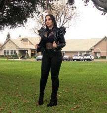 Black PU Leather Ruffle Long Sleeve Zipper Jacket WSM-A5043