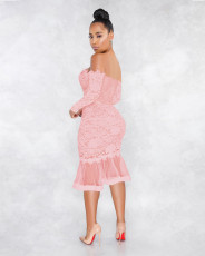 Sexy Lace Off Shoulder Long Sleeve Mermaid Midi Dress ME-W932