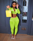 Solid Velvet Long Sleeve Zipper Two Piece Pants Set FENF-176