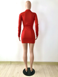 Sexy Solid Ruched Long Sleeve Buttons Slim Mini Dress YNSF-1678