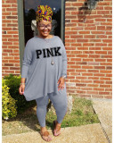 Plus Size Letter Print Long Sleeve 2 Piece Pants Set WAF-77280