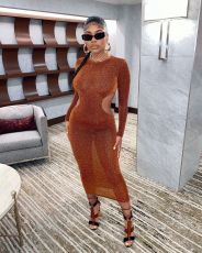 Sexy Hollow Out Full Sleeve Long Dress YD-8530