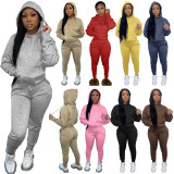 Casual Solid Fleece Hoodie 2 Piece Pants Set FSL-F175