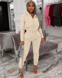 Solid Hooded Zipper Long Sleeve 2 Piece Suits LDS-3289