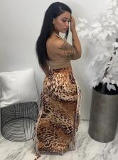 Leopard Print Tassel Maxi Skirt HMS-5516