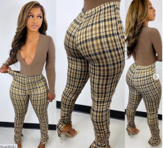 Plaid Print Skinny Pencil Pants OD-8462