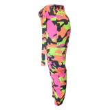 Camouflage Print Pocket Belted Long Pants LSL-6114