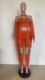 Sexy Tassel Hollow Long Sleeve 2 Piece Pants Set HMS-5518