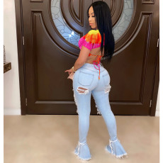 Sexy Slim Summer Round Neck Tie Up Crop T-Shirt FSXF-172