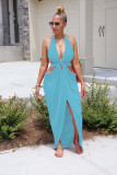 Sexy Solid Color Halter Slit Long Dress FSXF-190