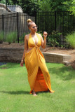 Sexy Solid Color Halter Slit Long Dress FSXF-190