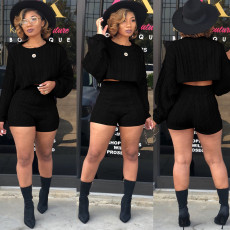 Sexy knitted Sweater Long Sleeve Shorts Two Piece Sets FSXF-67
