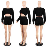Sexy knitted Sweater Long Sleeve Shorts Two Piece Sets FSXF-67