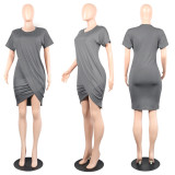 Round Neck Irregular Short Sleeve Mini Dress FSXF-59
