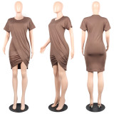 Round Neck Irregular Short Sleeve Mini Dress FSXF-59