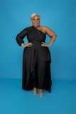 Plus Size Solid One Shoulder Irregular Maxi Dress XMY-9328