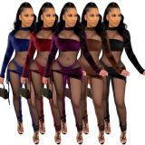 Velvet Mesh Patchwork Sexy Night Club Jumpsuit YS-8830