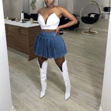 Plus Size Fashion Casual Denim Pleated Skirt OD-D8429