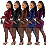 Velvet Mesh Patchwork Sexy Night Club Jumpsuit YS-8830