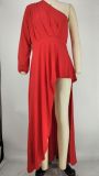 Plus Size Solid One Shoulder Irregular Maxi Dress XMY-9328