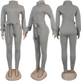 Solid Color High Neck Long Sleeve Jumpsuits NY-8876