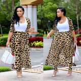 Plus Size Casual Printed Long Cloak And Pants 2 Piece Sets (Without Vest ) NY-8576