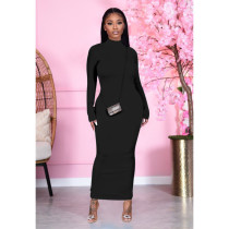 Solid Color Backless Long Sleeve Maxi Dress NY-2034