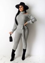 Solid Color High Neck Long Sleeve Jumpsuits NY-8876