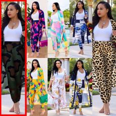 Plus Size Casual Printed Long Cloak And Pants 2 Piece Sets (Without Vest ) NY-8576