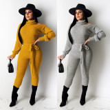 Solid Color High Neck Long Sleeve Jumpsuits NY-8876