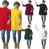 Plus Size Solid Color Loose Long Sleeve Dress NY-8844