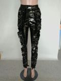 PU Leather Ruffle Skinny Pencil Pants NK-8525