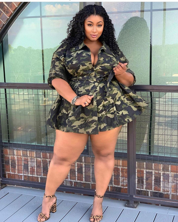 Plus Size Casual Lapel Camouflage Coat NY-8860