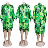 Casual Print Long Sleeve Midi Dress NY-2201